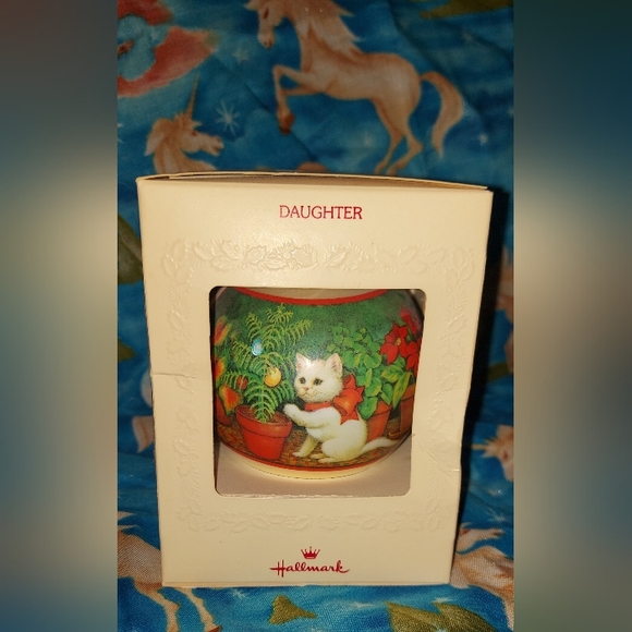 NIB Hallmark unbreakable satin ornament 1980 daughter Christmas Cat kitty - Picture 1 of 3